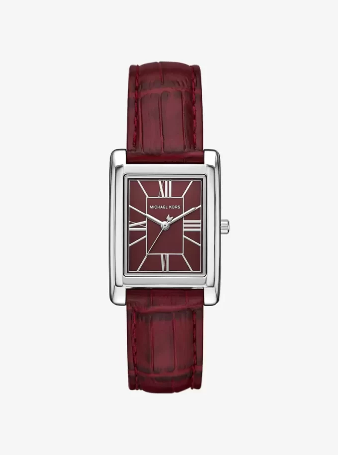 Reloj Essex de piel plateada con relieve de cocodrilo