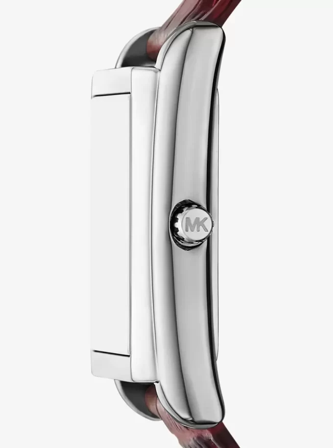 Reloj Essex de piel plateada con relieve de cocodrilo