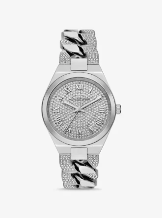 Reloj Lennox Pavé de eslabones curvos en tono plateado