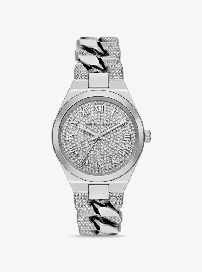 Reloj Lennox Pavé de eslabones curvos en tono plateado