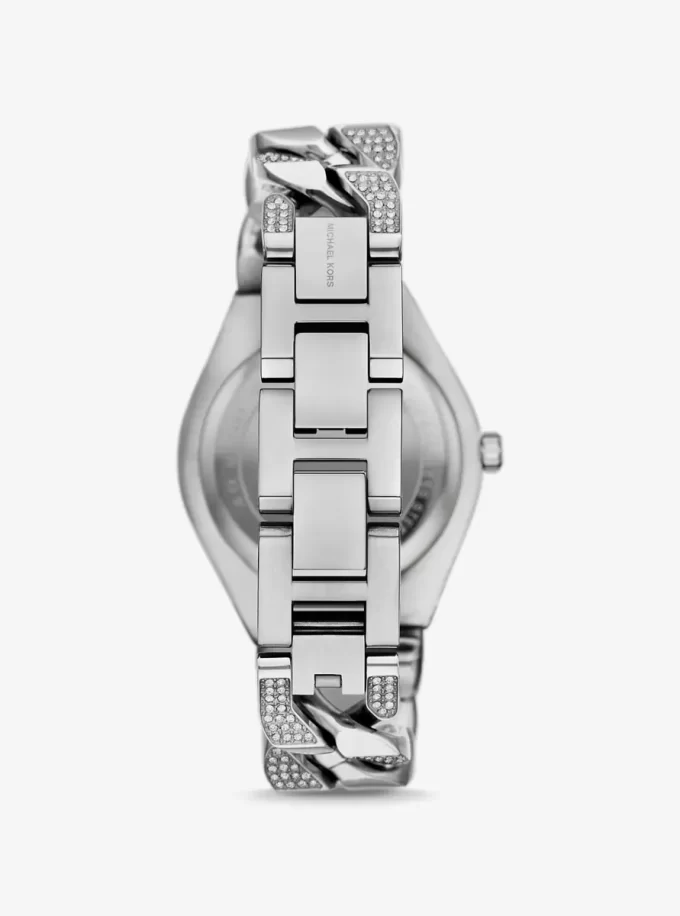 Reloj Lennox Pavé de eslabones curvos en tono plateado