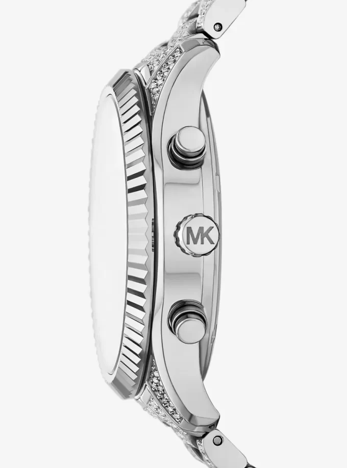 Reloj Lexington Pavé de gran tamaño en tono plateado