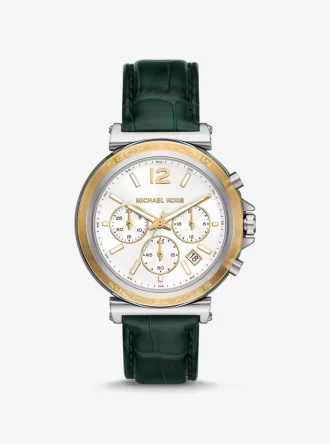 Reloj Maren de gran tamaño en tono plateado y piel con relieve de cocodrilo