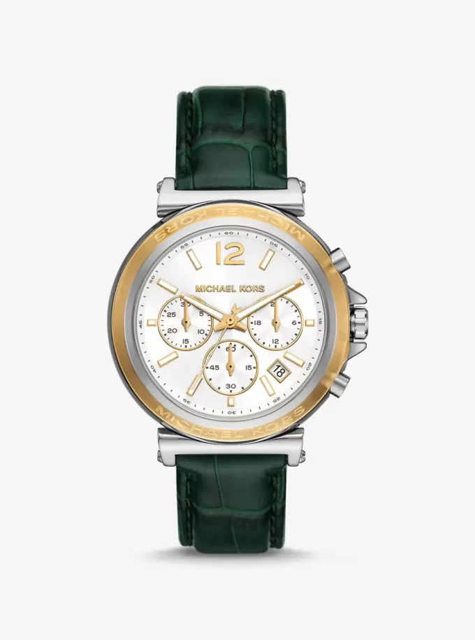 Reloj Maren de gran tamaño en tono plateado y piel con relieve de cocodrilo Reloj Maren de gran tamaño en tono plateado y piel con relieve de cocodrilo