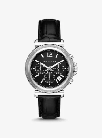 Reloj Maren de gran tamaño en tono plateado y piel con relieve de cocodrilo