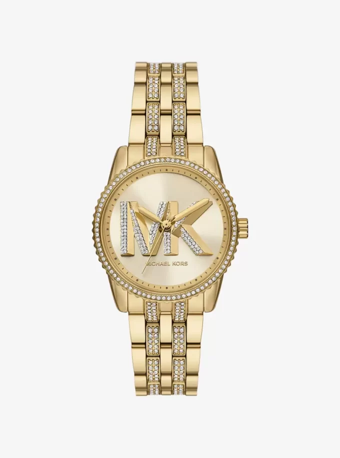 Reloj Mini Bryant con logotipo pavé en tono dorado