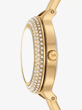 Reloj Mini Izzy Pavé en tono dorado y juego de biseles intercambiables