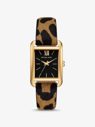 Reloj Monroe de piel de becerro con estampado de leopardo y tono dorado