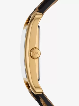 Reloj Monroe de piel de becerro con estampado de leopardo y tono dorado
