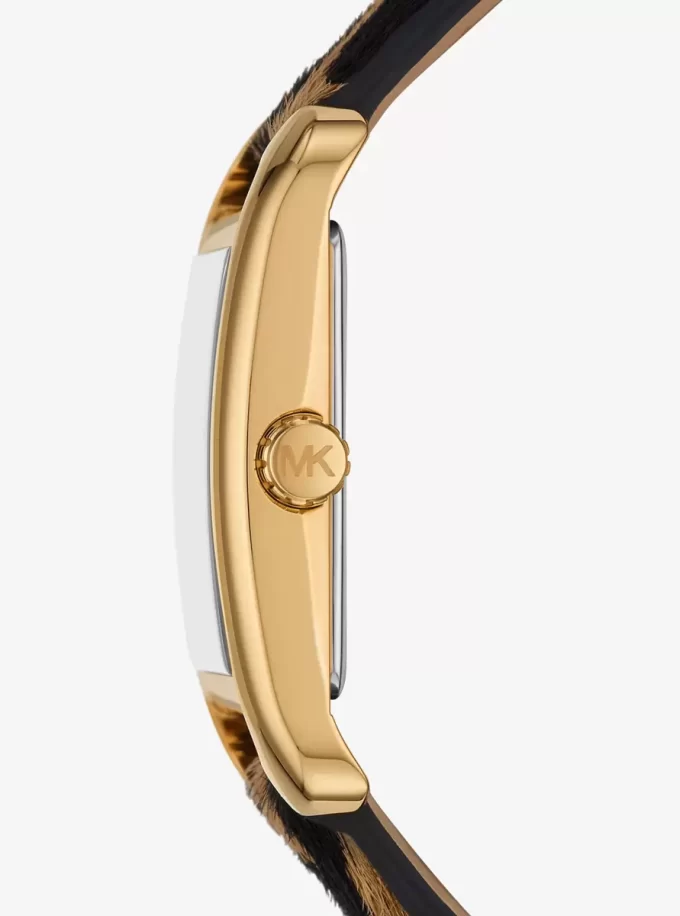 Reloj Monroe de piel de becerro con estampado de leopardo y tono dorado Reloj Monroe de piel de becerro con estampado de leopardo y tono dorado