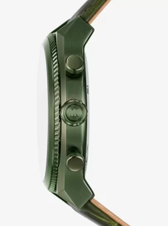 Reloj panorámico de gran tamaño en piel con relieve de cocodrilo y tono oliva
