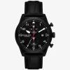 Reloj panorámico de gran tamaño en piel negra con relieve de cocodrilo Reloj panorámico de gran tamaño en piel negra con relieve de cocodrilo