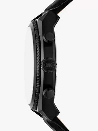 Reloj panorámico de gran tamaño en piel negra con relieve de cocodrilo