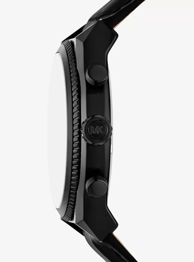 Reloj panorámico de gran tamaño en piel negra con relieve de cocodrilo Reloj panorámico de gran tamaño en piel negra con relieve de cocodrilo