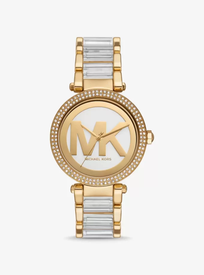 Reloj Parker de acetato en tono dorado con pavé