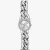 Reloj pequeño con eslabones de cadena en tono plateado y pavé Reloj pequeño con eslabones de cadena en tono plateado y pavé