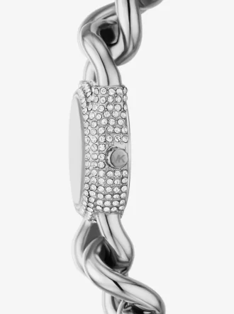 Reloj pequeño con eslabones de cadena en tono plateado y pavé Reloj pequeño con eslabones de cadena en tono plateado y pavé