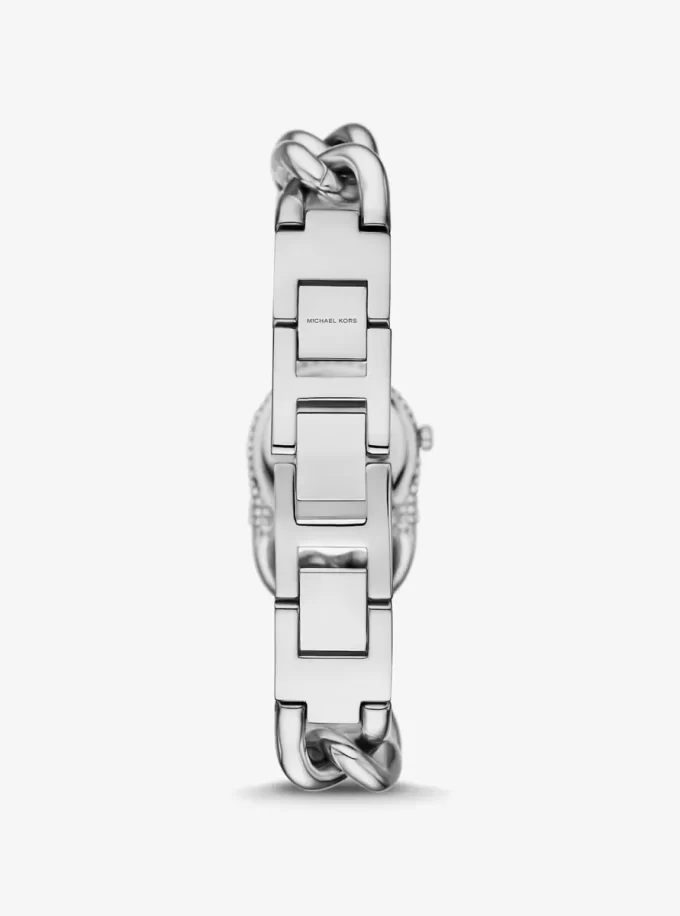 Reloj pequeño con eslabones de cadena en tono plateado y pavé Reloj pequeño con eslabones de cadena en tono plateado y pavé