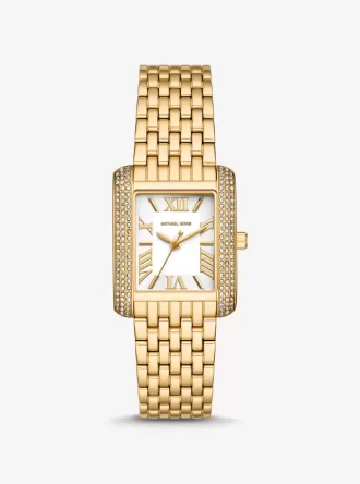 Reloj pequeño Emery con pavé en tono dorado