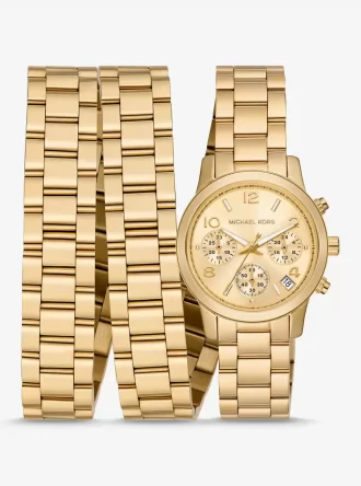 Reloj Runway de acero inoxidable chapado en oro de 18 quilates con triple envoltura Reloj Runway de acero inoxidable chapado en oro de 18 quilates con triple envoltura