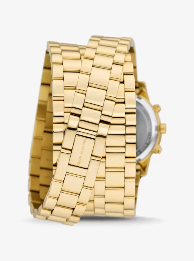 Reloj Runway de acero inoxidable chapado en oro de 18 quilates con triple envoltura