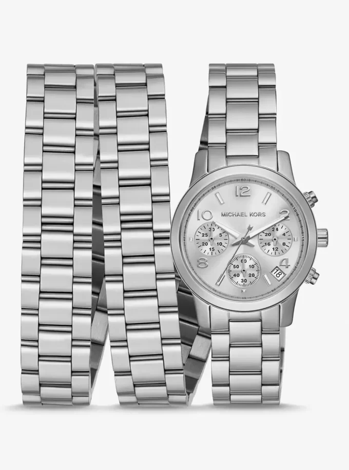Reloj Runway de acero inoxidable rodiado con triple envoltura Reloj Runway de acero inoxidable rodiado con triple envoltura