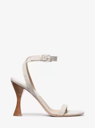 Sandalia Bianca de piel con relieve de cocodrilo
