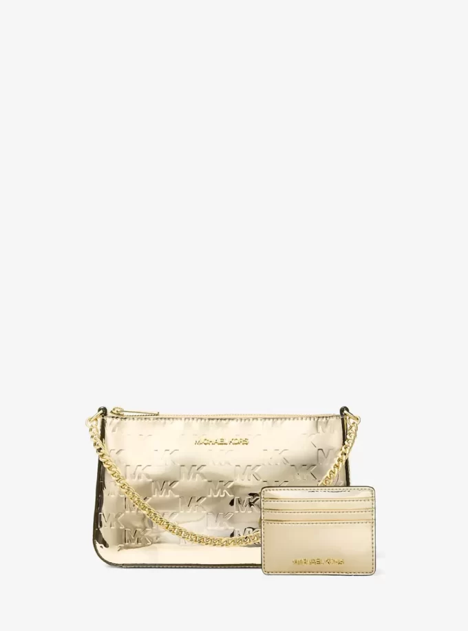 Set de regalo de cartera y tarjetero mediano con logotipo metálico grabado de Jet Set Set de regalo de cartera y tarjetero mediano con logotipo metálico grabado de Jet Set