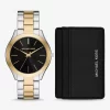 Set de regalo de reloj Aspyn de dos tonos de gran tamaño y tarjetero de cuero Set de regalo de reloj Aspyn de dos tonos de gran tamaño y tarjetero de cuero
