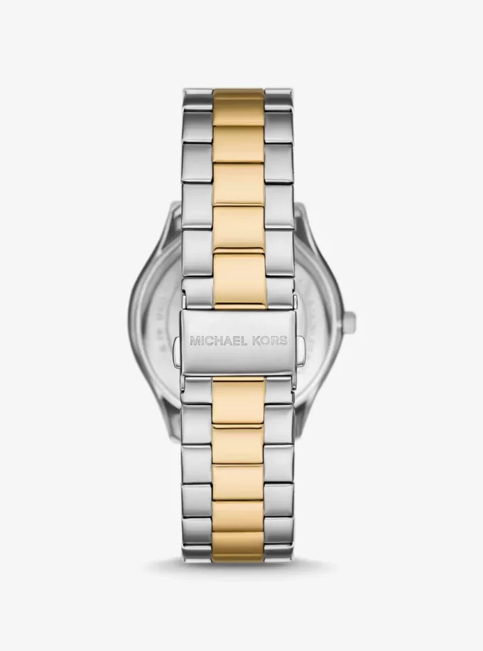 Set de regalo de reloj Aspyn de dos tonos de gran tamaño y tarjetero de cuero Set de regalo de reloj Aspyn de dos tonos de gran tamaño y tarjetero de cuero