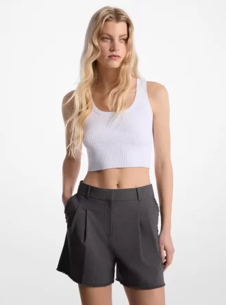 Shorts plisados  de lana elástica deshilachada