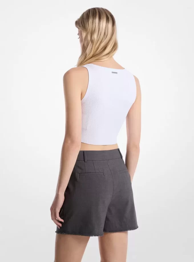 Shorts plisados de lana elástica deshilachada Shorts plisados de lana elástica deshilachada