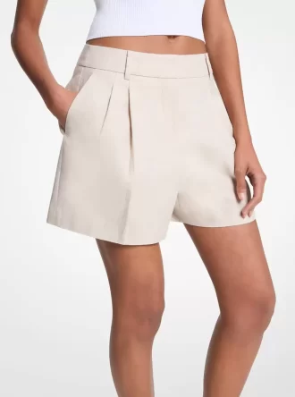 Shorts plisados  de lino y algodón