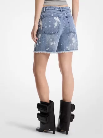 Shorts vaqueros boyfriend desteñidos con salpicaduras a mano