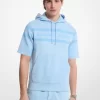 Sudadera con capucha de manga corta de algodón teñido en prenda con logo Sudadera con capucha de manga corta de algodón teñido en prenda con logo