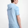 Sudadera con capucha de manga corta de algodón teñido en prenda con logo Sudadera con capucha de manga corta de algodón teñido en prenda con logo