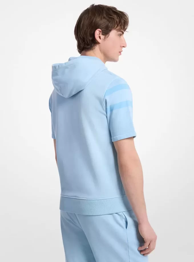 Sudadera con capucha de manga corta de algodón teñido en prenda con logo Sudadera con capucha de manga corta de algodón teñido en prenda con logo