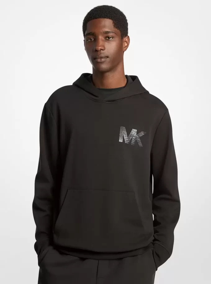 Sudadera con capucha de mezcla de algodón con logotipo adornado Sudadera con capucha de mezcla de algodón con logotipo adornado