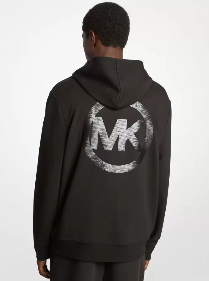 Sudadera con capucha de mezcla de algodón con logotipo adornado Sudadera con capucha de mezcla de algodón con logotipo adornado