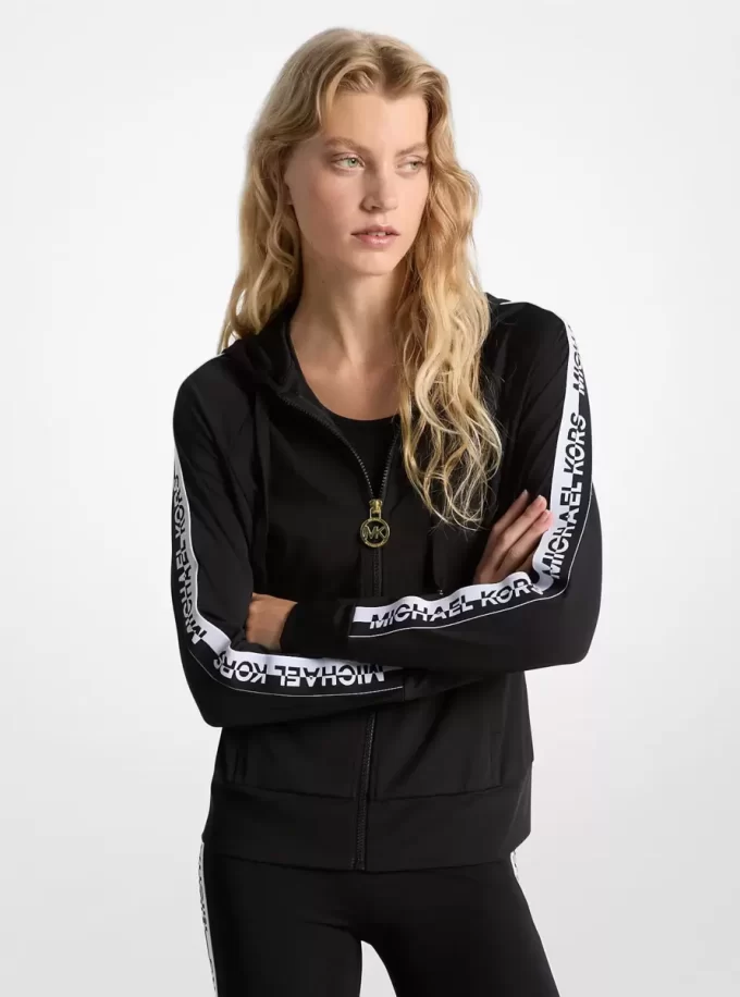 Sudadera con capucha y cremallera con cinta del logotipo Sudadera con capucha y cremallera con cinta del logotipo