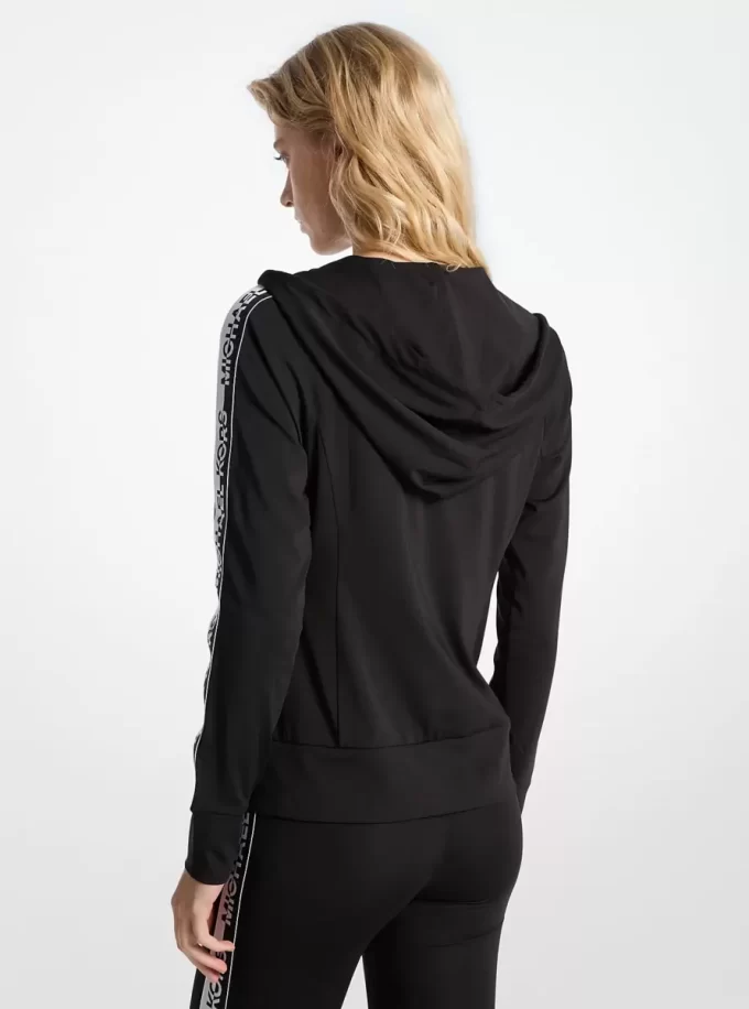 Sudadera con capucha y cremallera con cinta del logotipo Sudadera con capucha y cremallera con cinta del logotipo