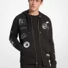 Sudadera con capucha y cremallera de algodón adornada