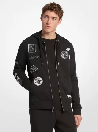 Sudadera con capucha y cremallera de algodón adornada
