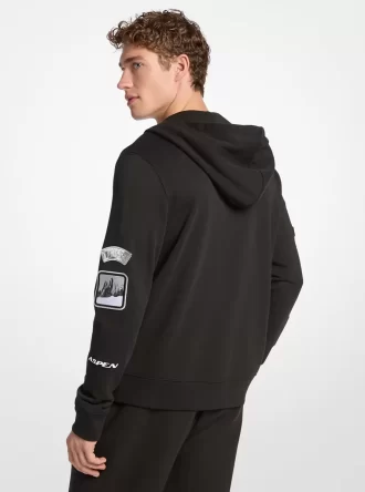 Sudadera con capucha y cremallera de algodón adornada