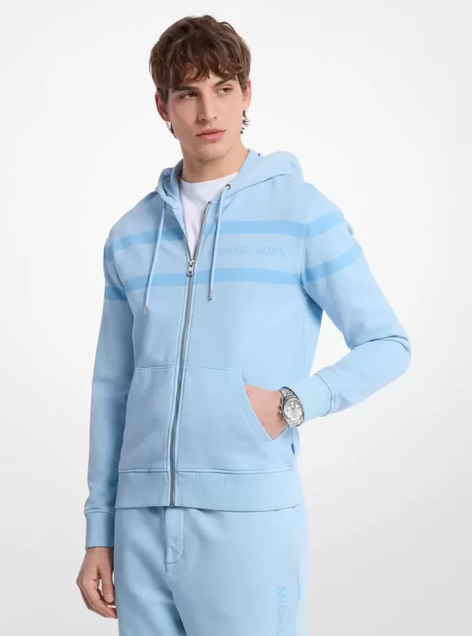 Sudadera con capucha y cremallera de algodón teñido con logotipo Sudadera con capucha y cremallera de algodón teñido con logotipo