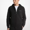Sudadera con capucha y cremallera de mezcla de algodón con cinta y logotipo