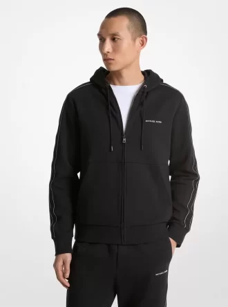 Sudadera con capucha y cremallera de mezcla de algodón con cinta y logotipo