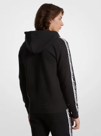 Sudadera con capucha y cremallera de mezcla de algodón con cinta y logotipo
