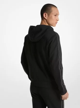 Sudadera con capucha y cremallera de mezcla de algodón con cinta y logotipo