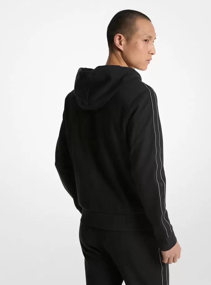 Sudadera con capucha y cremallera de mezcla de algodón con cinta y logotipo